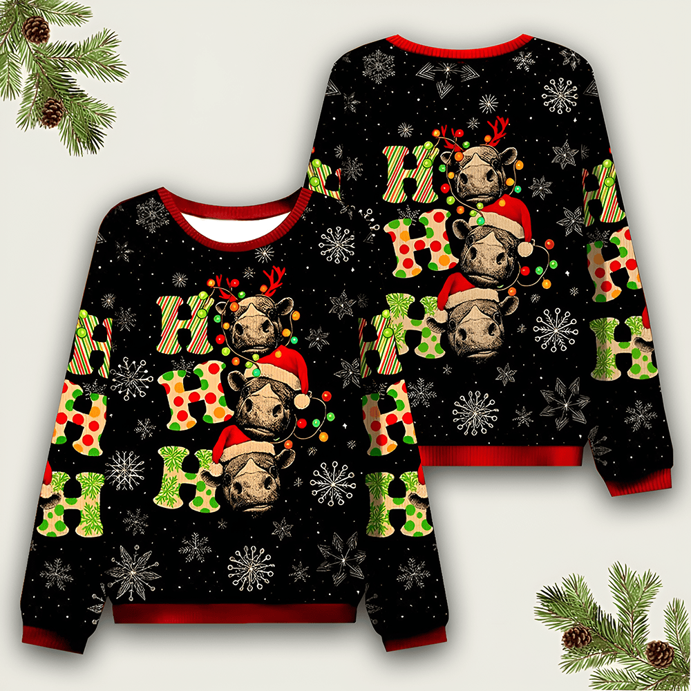 Ho Ho Ho With Festive Cows Ugly Sweater Funny Christmas Apparel Xmas Merch Christmas Gift Ideas - Otakuforge