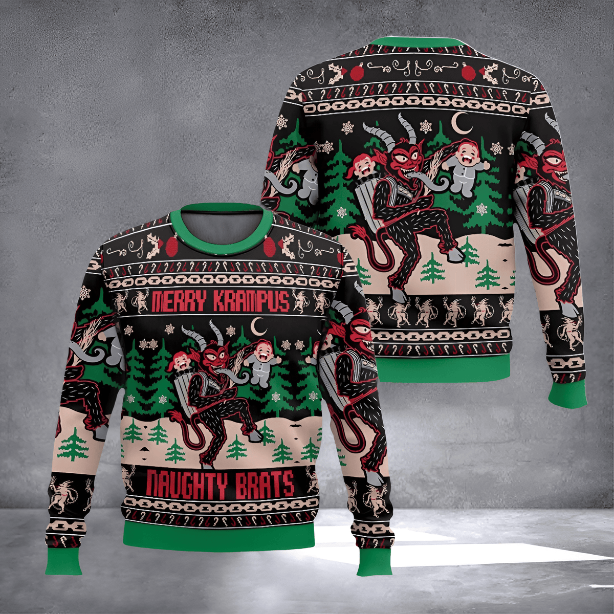 Merry Krampus Naughty Brats Ugly Christmas Sweater Funny Krampus Xmas Apparel Christmas Gifts - Otakuforge