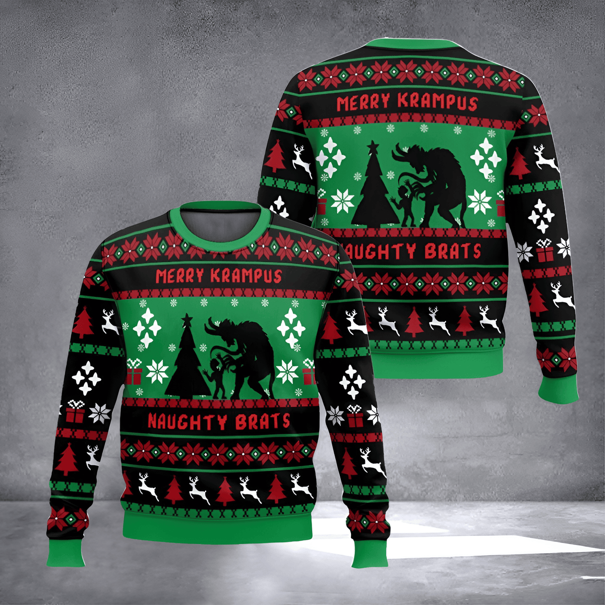 Merry Krampus Naughty Brats Ugly Christmas Sweater Krampus Sweater Casual Christmas Outfits - Otakuforge