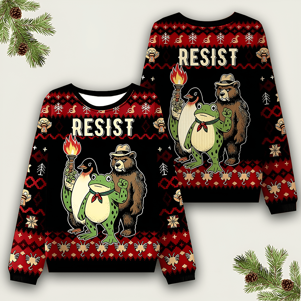 Resist Frog Ugly Christmas Sweater No Kings Shirt Antifa Clothing Best Christmas Gift - Otakuforge