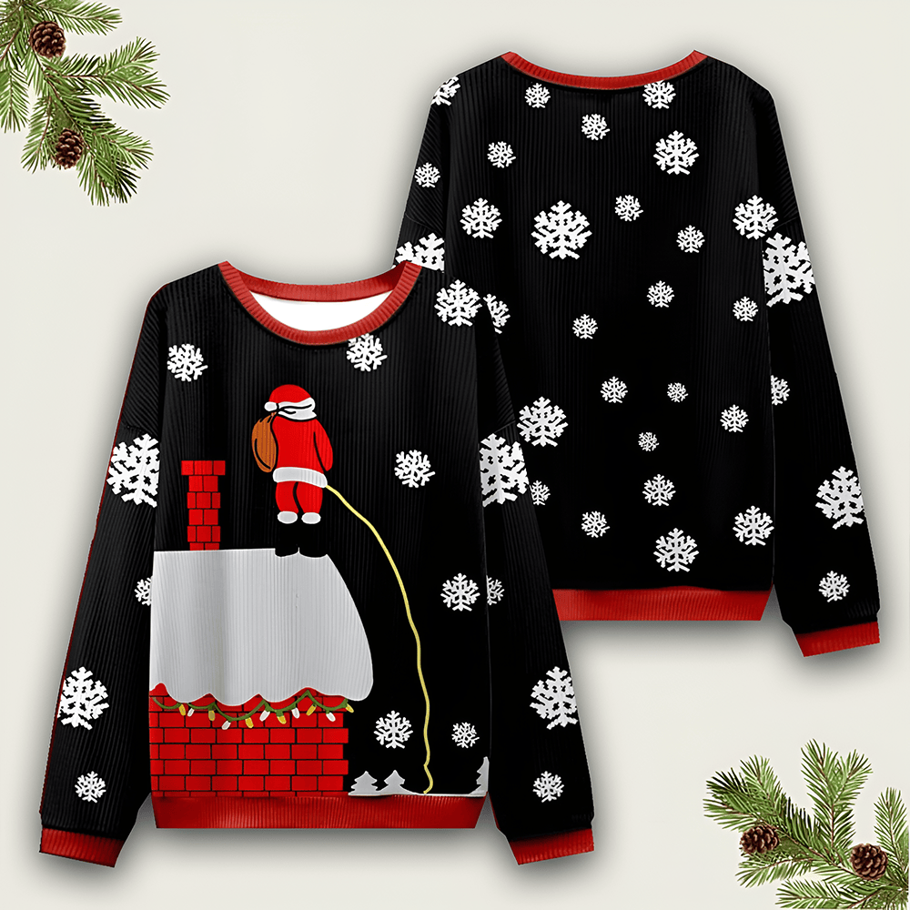 Santa Claus On The Roof Ugly Christmas Sweater Funny Christmas Clothing Xmas Party Outfits - Otakuforge