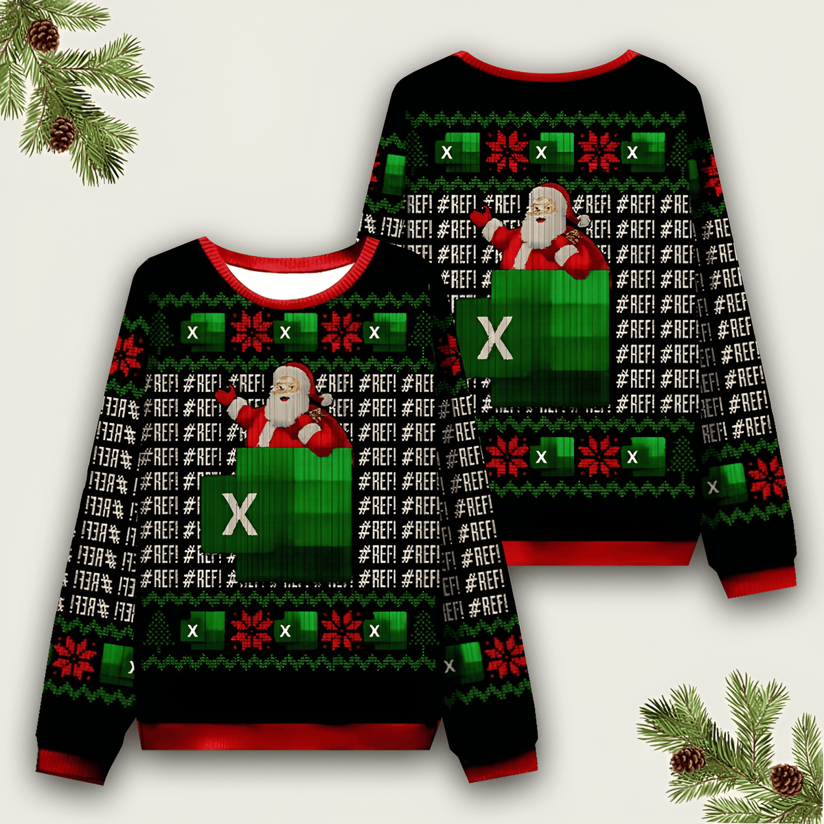 Santa With Excel In Ugly Sweater Funny Christmas Apparel Xmas Merch Christmas Presents For Men - Otakuforge