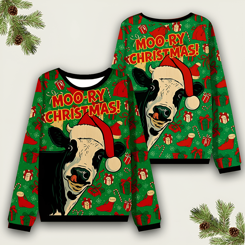 Cow Moo Ry Ugly Sweater Funny Ugly Christmas Clothing Cozy Outfit Unique Christmas Gifts - Otakuforge