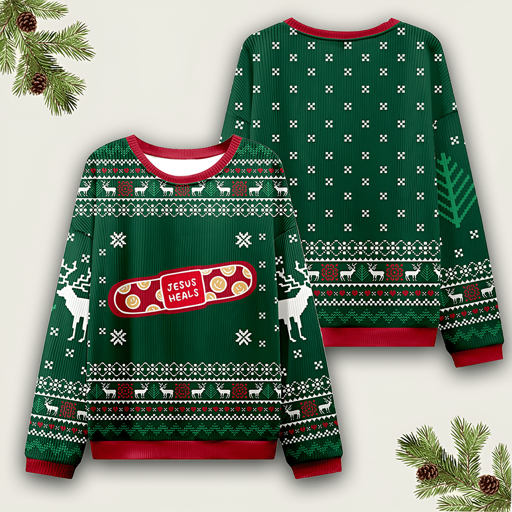Jesus Heals Christmas Ugly Sweater Jesus Apparel Christian Merch Christmas Gift Ideas - Otakuforge
