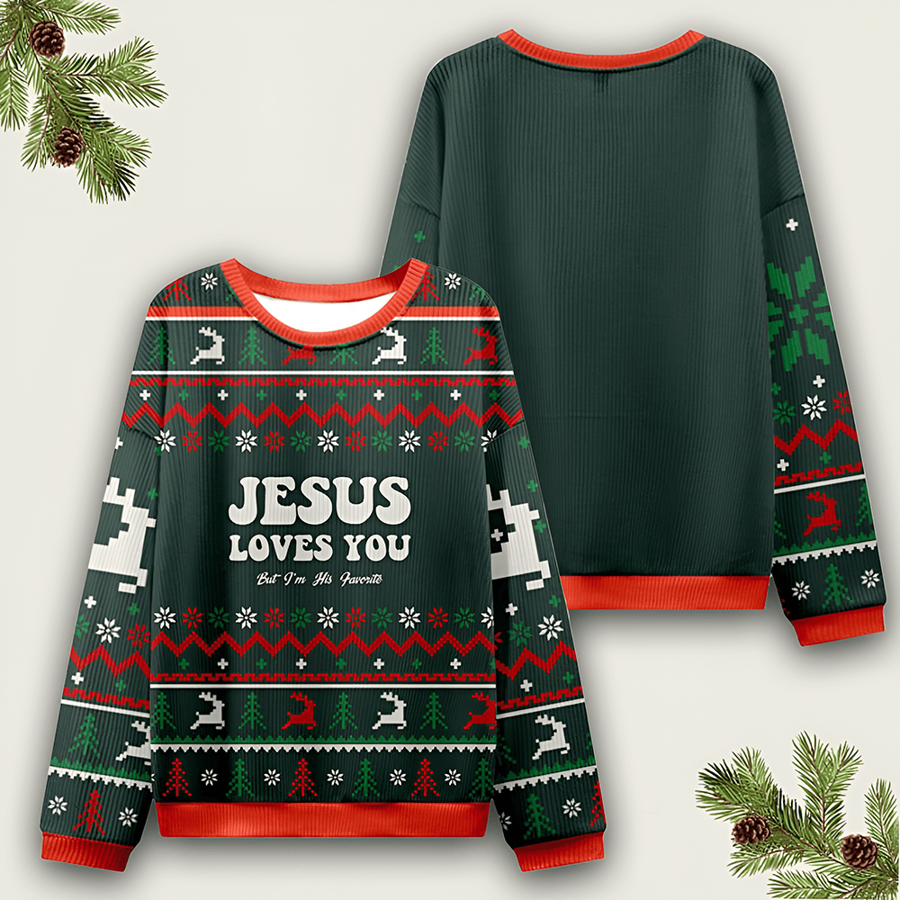Jesus Loves You Ugly Sweater Christian Clothing Faith Over Fear Shirt Christmas Gifts For Her - Otakuforge