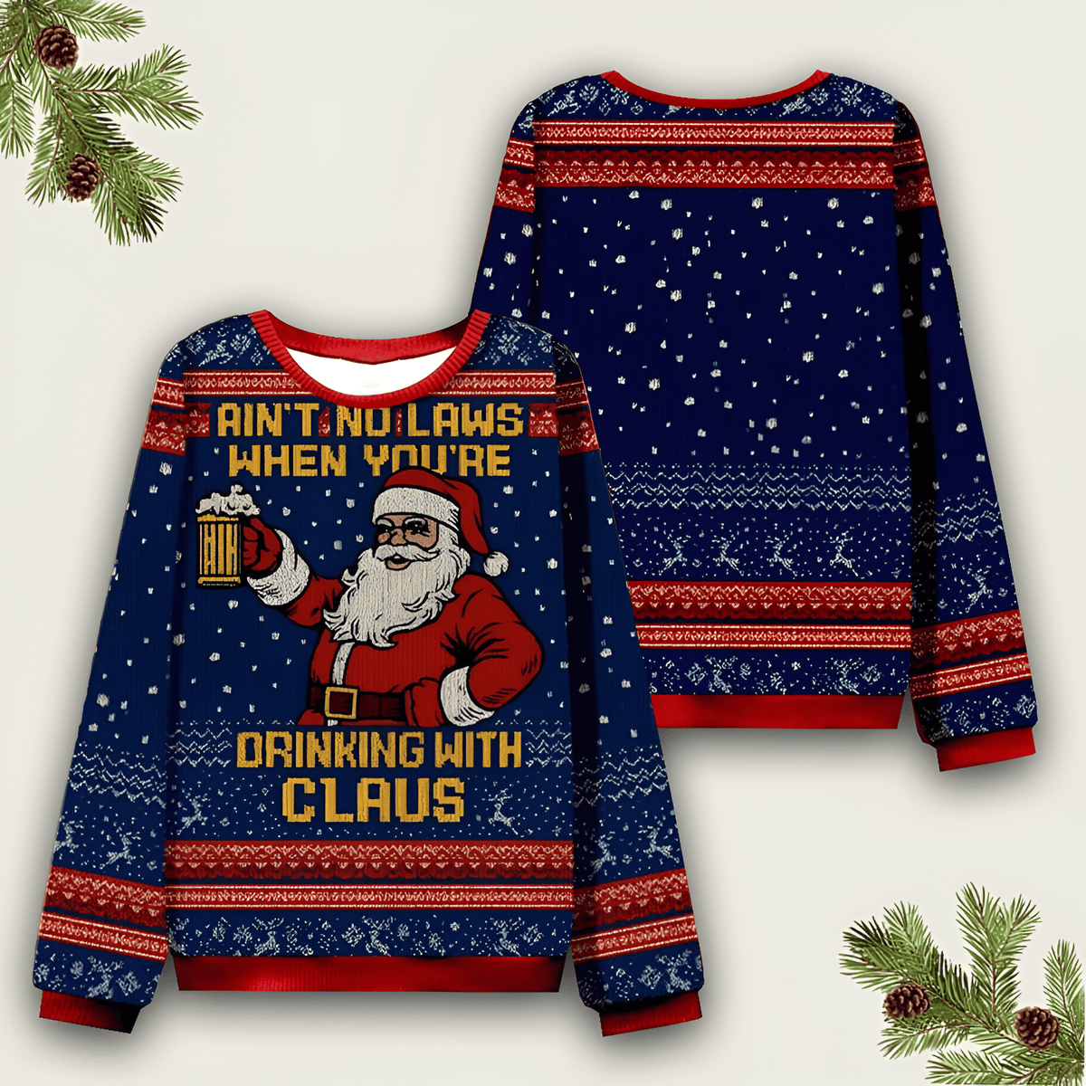 Santa Drinks Beer Ugly Christmas Sweater Funny Ugly Sweater Christmas Clothing Xmas Gift Ideas - Otakuforge