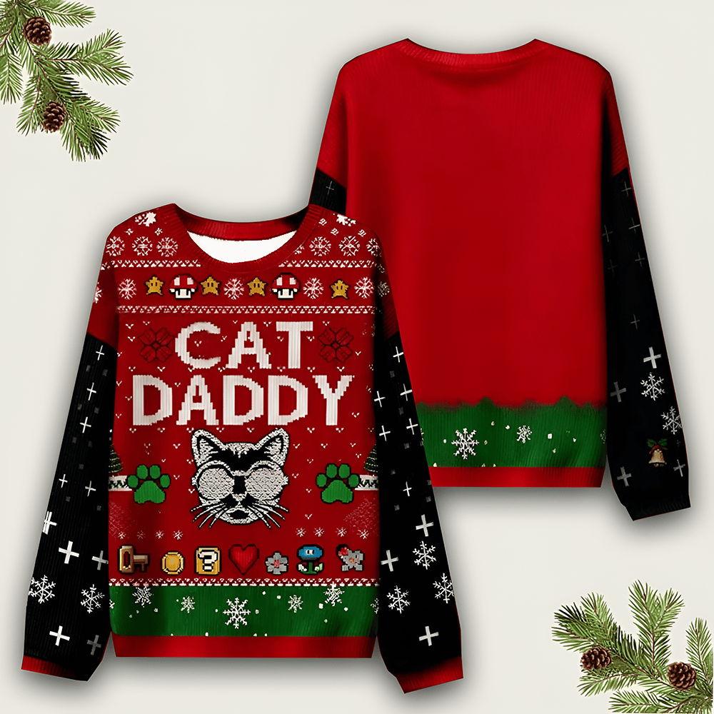 Cat Daddy Ugly Christmas Sweater Funny Holiday Sweaters Xmas Clothing Gift Ideas For Cat Dad - Otakuforge