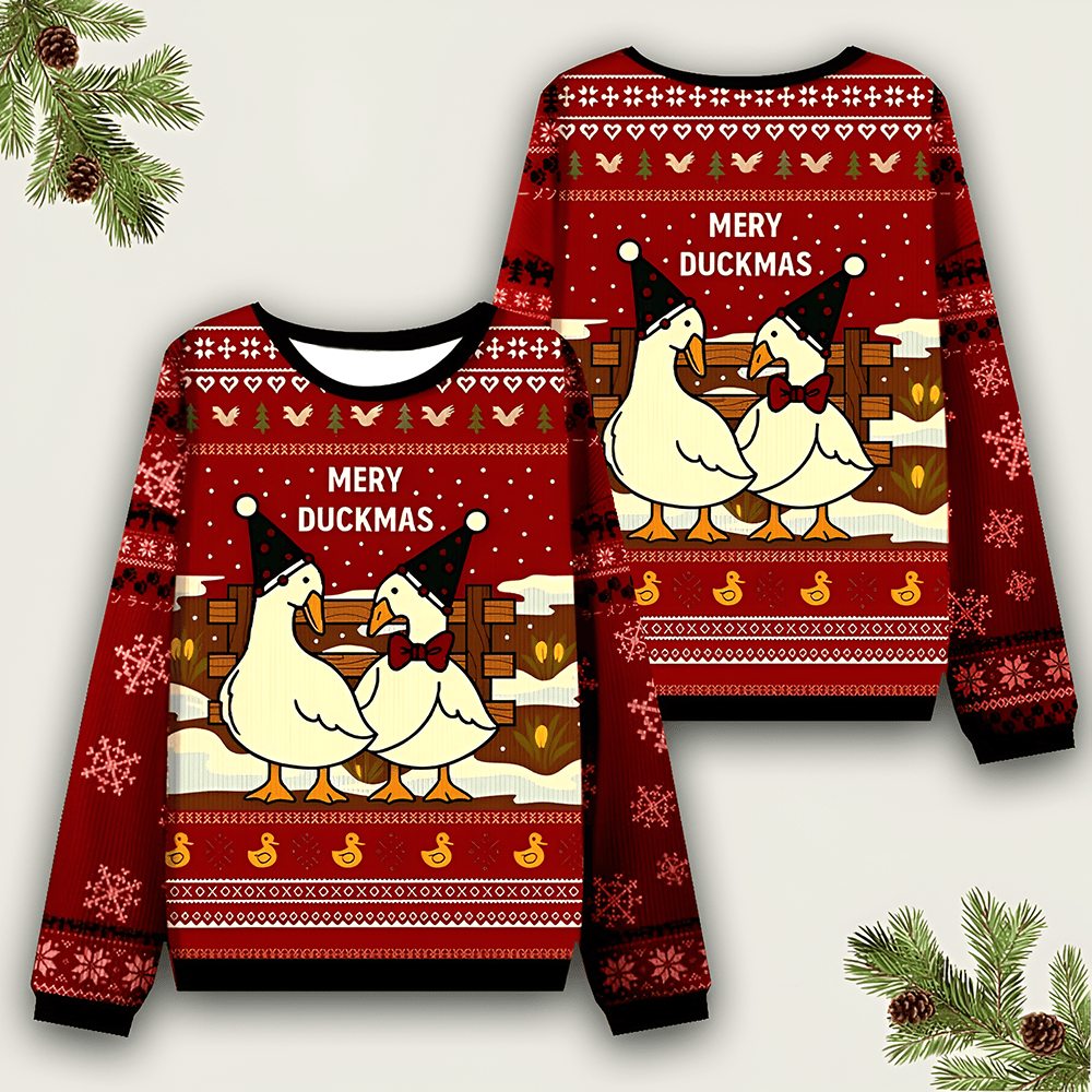 Merry Duckmas Ugly Christmas Sweater Funny Couples Xmas Merch Christmas Gift Ideas - Otakuforge