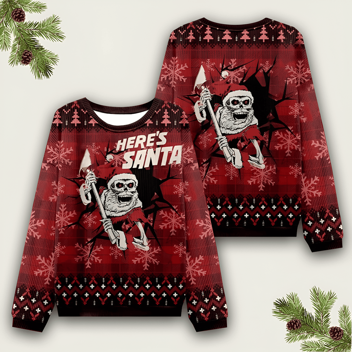 Here's Santa Ugly Christmas Sweater Dark Humor Christmas Clothing Funny Secret Santa Gifts - Otakuforge