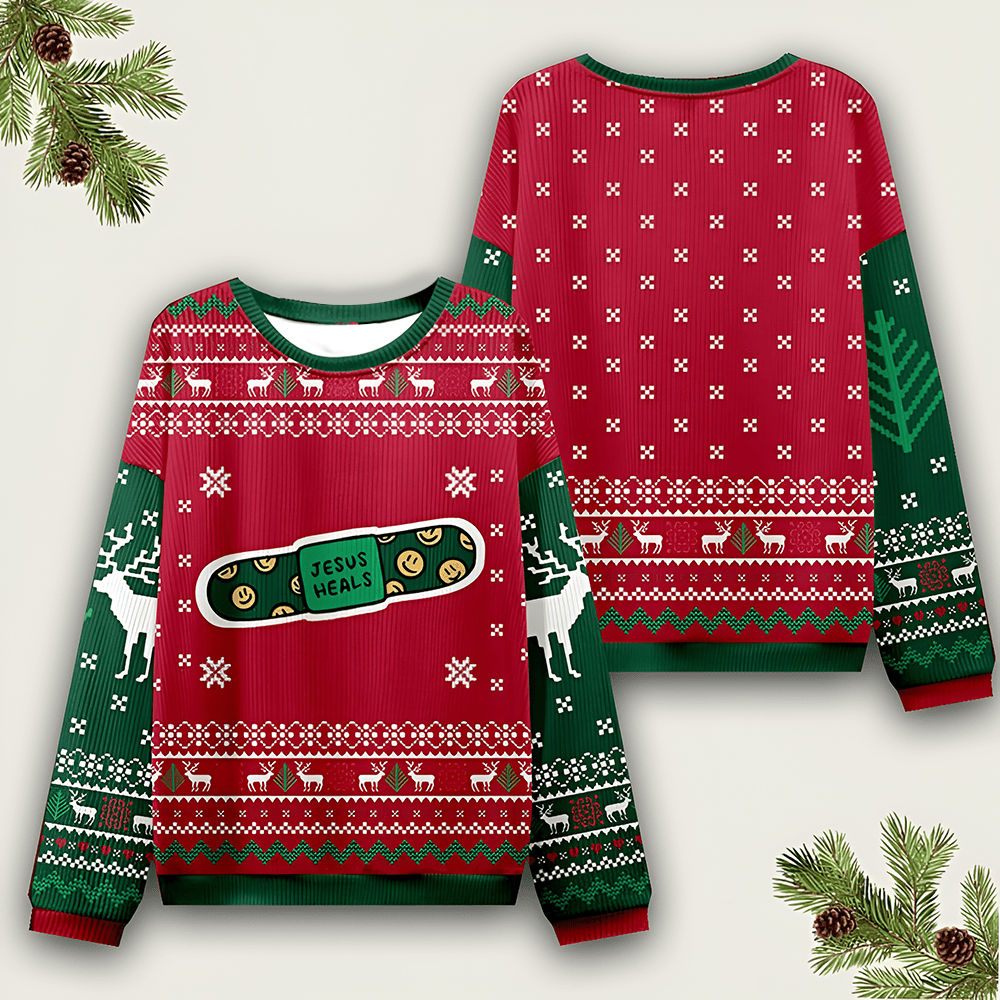 Jesus Heals Ugly Christmas Sweater Christian Merch Jesus Clothing Christmas Gift Ideas - Otakuforge