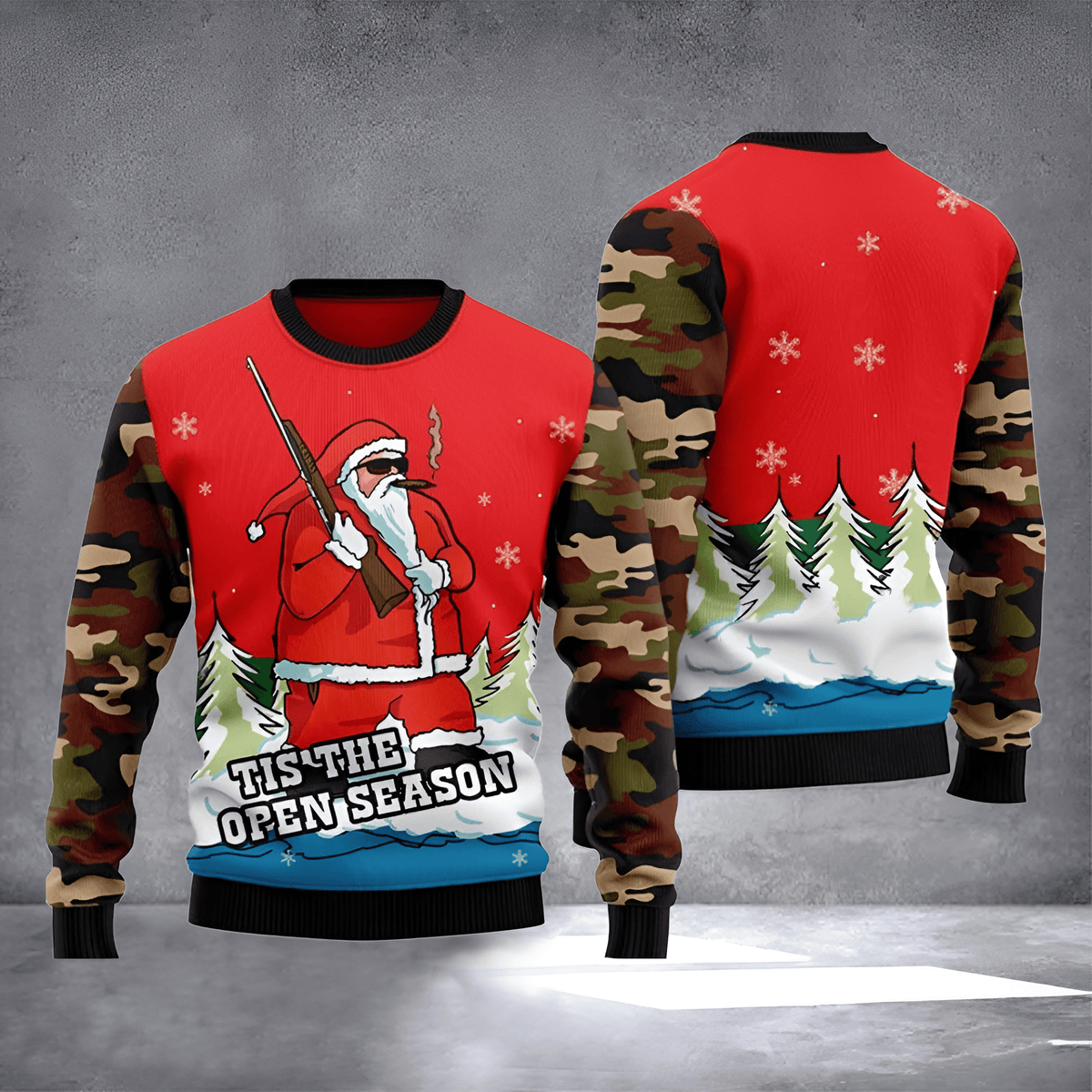 Tis The Open Season Ugly Christmas Sweater Funny Santa Claus Sweater Xmas Gifts For Hunters - Otakuforge