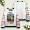 Jesus Riding Dinosaur Christmas Ugly Sweater Faith Over Fear Apparel Best Christian Gifts - Otakuforge