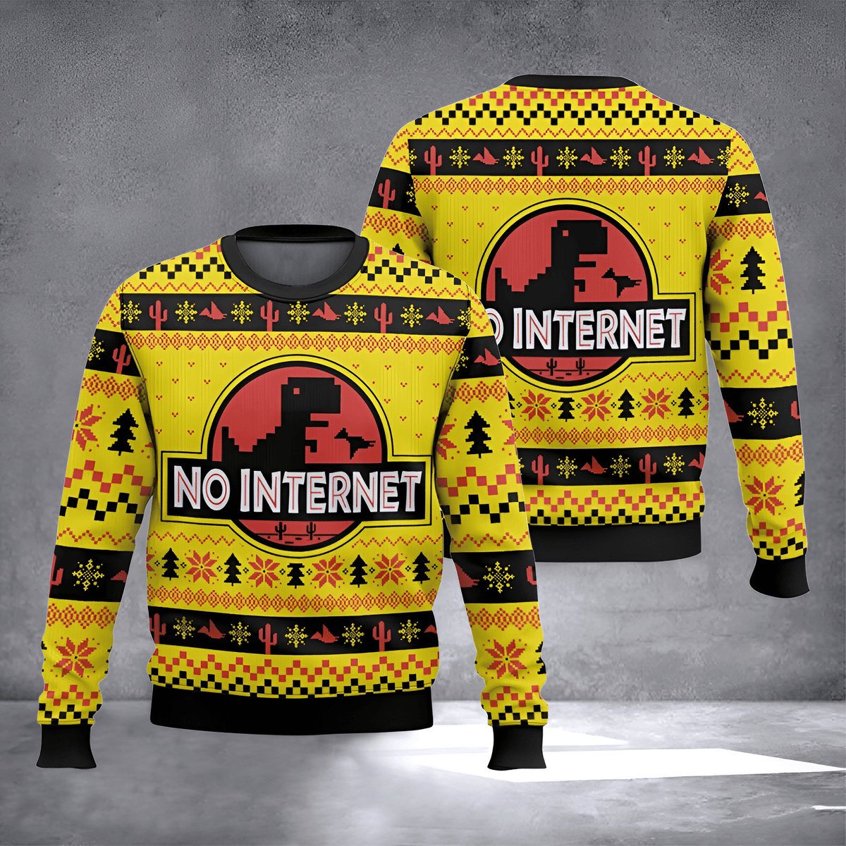 No Internet T Rex Ugly Christmas Sweater Funny Game Meme Sweater Xmas Clothing Gifts - Otakuforge