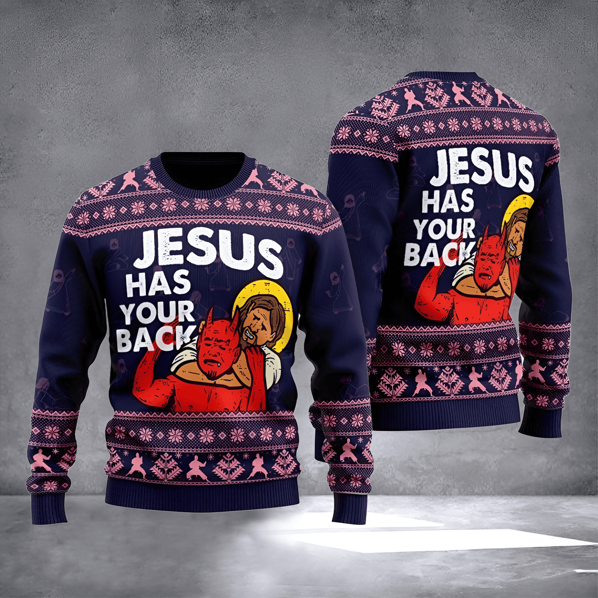 Jesus Has Your Back Ugly Christmas Sweater Funny Christian Clothing Xmas Outfits Gifts - Otakuforge