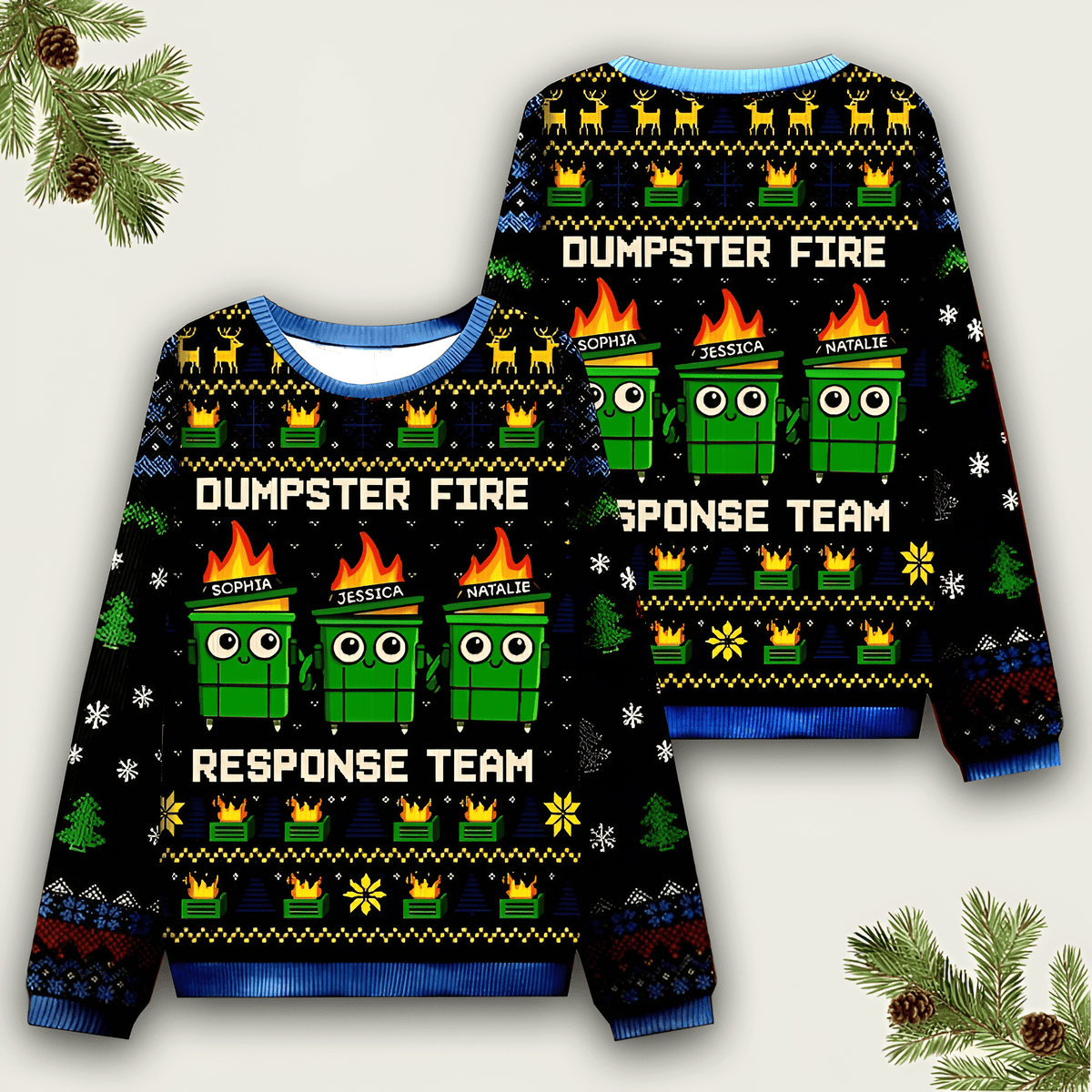 Custom Dumpster Fire Ugly Sweater Best Xmas Apparel Christmas Gift For Colleagues - Otakuforge