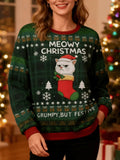 Cat Meowy Christmas Ugly Christmas Sweater Cute Grumpy Cat Sweater Winter Apparel Xmas Gifts - Otakuforge