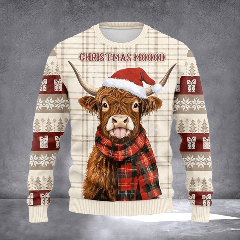 Highland Cow Christmas Mood Ugly Christmas Sweater Festive Clothing Xmas Gifts For Cow Lover - Otakuforge