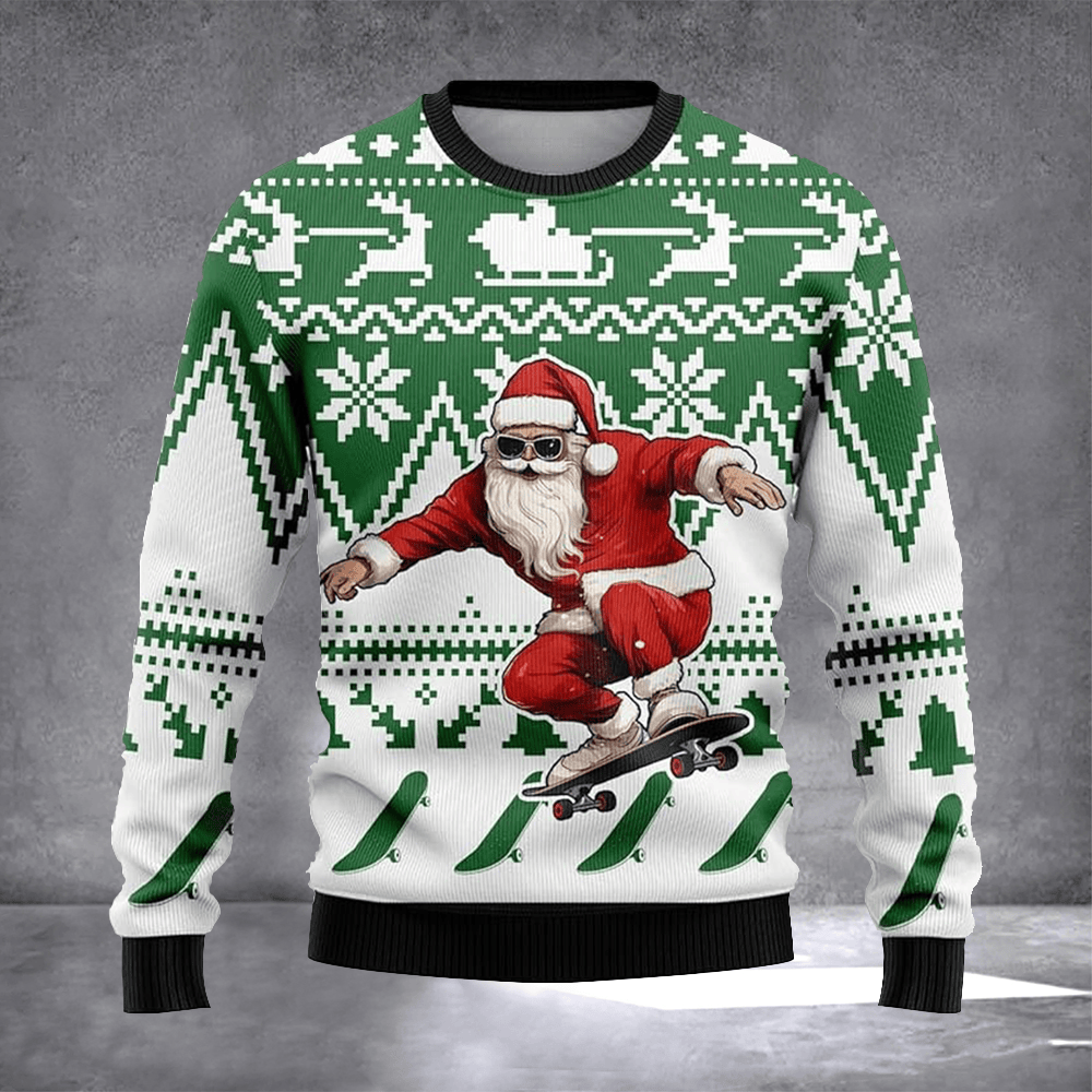 Santa Skateboarding Ugly Christmas Sweater Funny Santa Apparel Christmas Day Outfit Gifts - Otakuforge