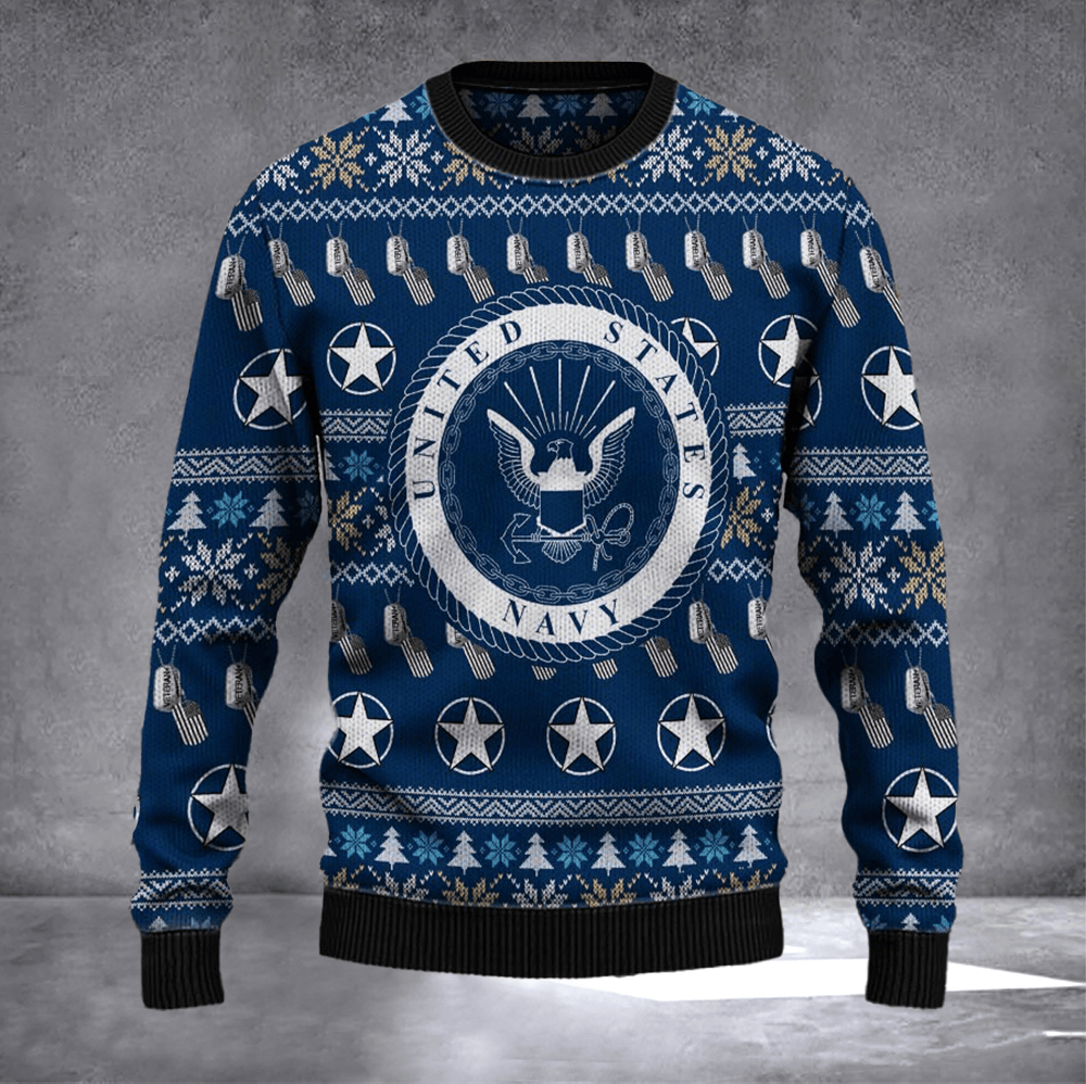 United States Navy Ugly Christmas Sweater Military Sweater Winter Apparel Veterans Day Gift - Otakuforge