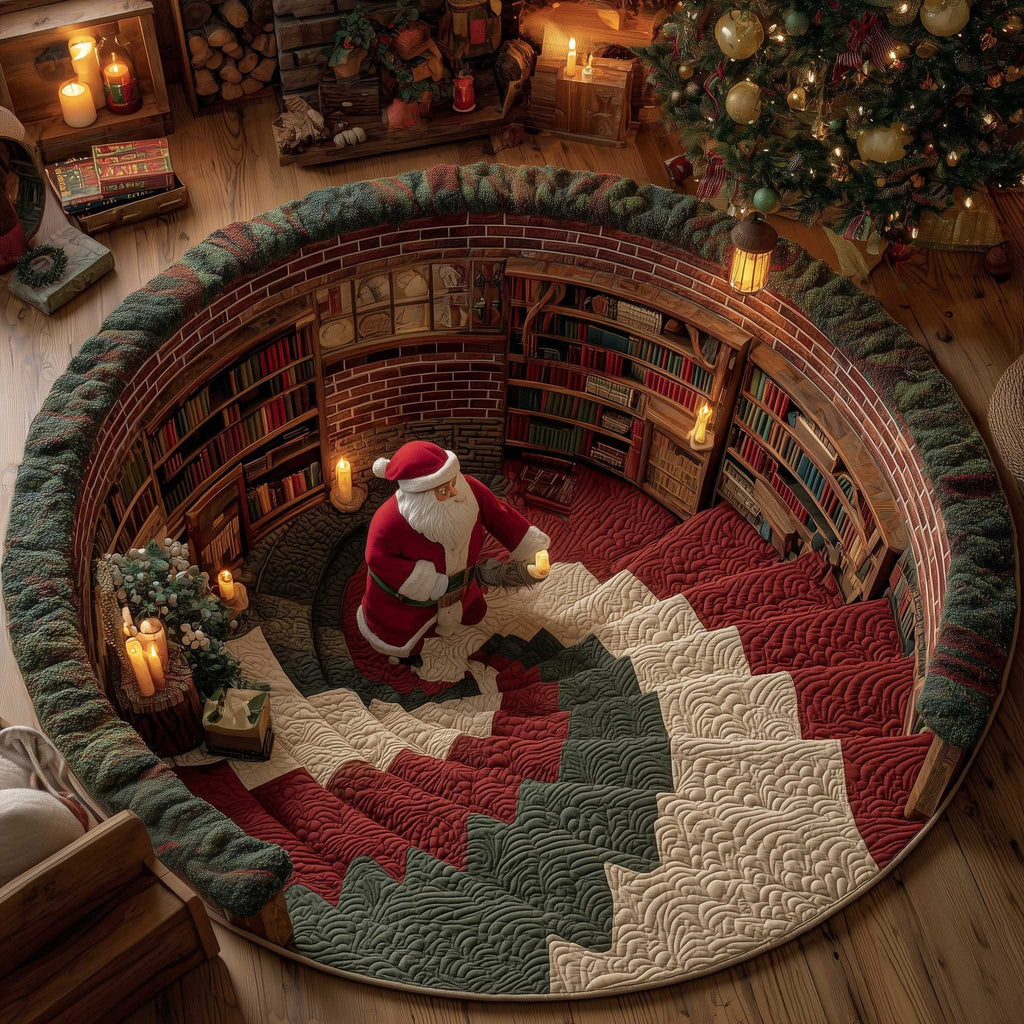 Jolly Santa Book Christmas Quilted Round Mat Decorations Christmas Gifts For Book Lovers - Otakuforge