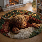 Farmstead Highland Cow Christmas Quilted Round Mat Floor Decorations Highland Cattle Merch - Otakuforge