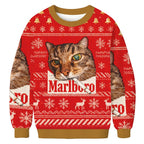 Cat Smoking Marlboro Ugly Christmas Sweater Dark Humor Holiday Sweater Meme Clothing Xmas Gift - Otakuforge