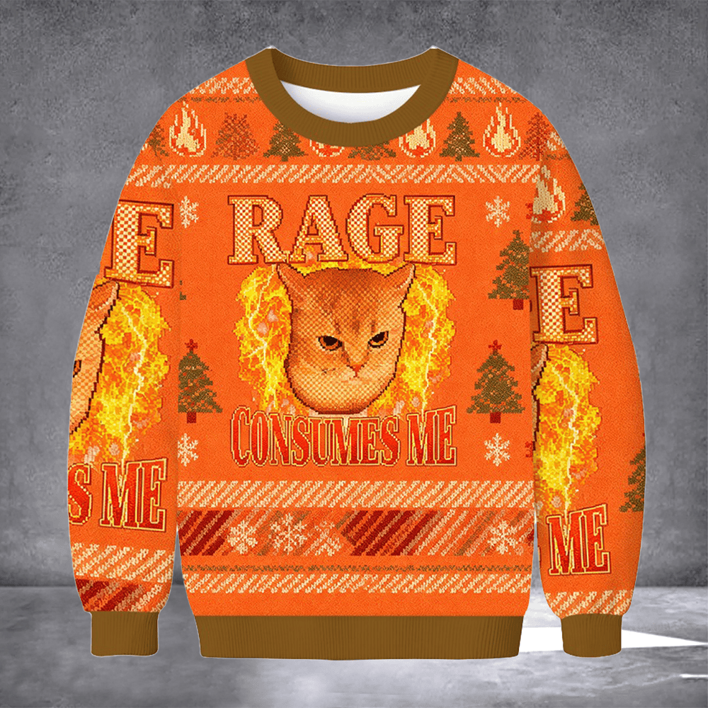 Cat Rage Consumes Me Ugly Christmas Sweater Meme Clothing Christmas Apparel Gifts For Pet Owner - Otakuforge