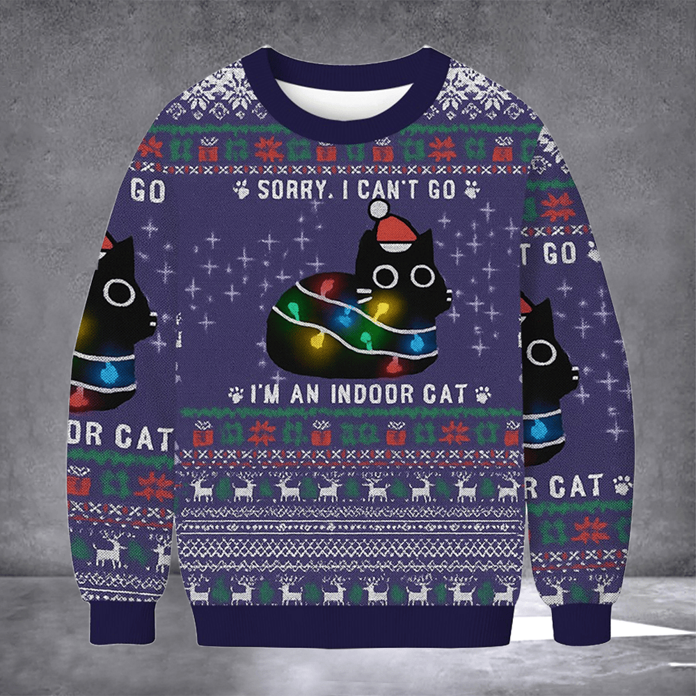 Cat I'm An Indoor Cat Ugly Christmas Sweater Cute Winter Apparel Xmas Day Outfits Gifts - Otakuforge