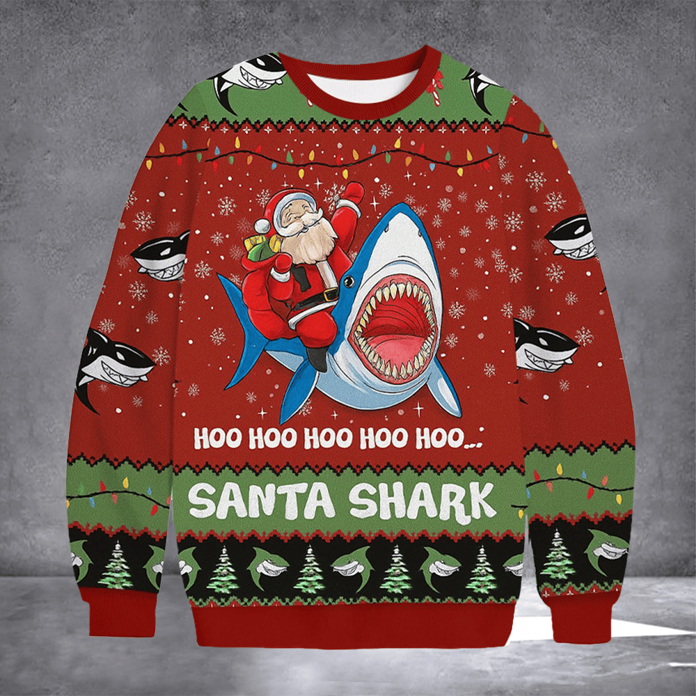 Hohoho Santa Shark Ugly Christmas Sweater Holiday Clothing Xmas Apparel Gifts For Mom - Otakuforge
