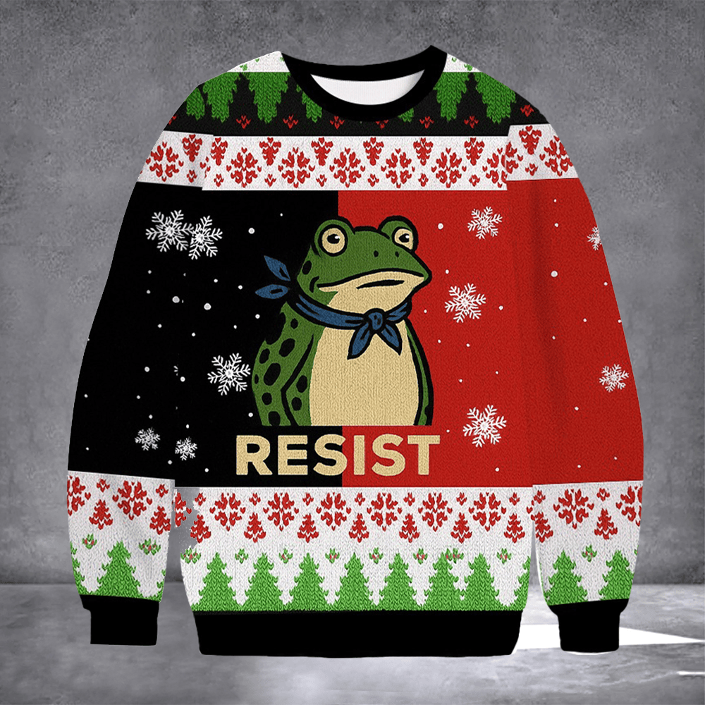 Portland Frog Resist Ugly Christmas Sweater Portland Frog Apparel Freedom Protest Xmas Gifts - Otakuforge