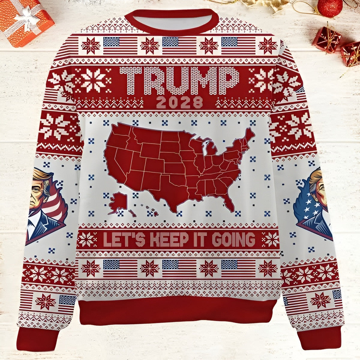 Trump 2028 Let's Keep Going Ugly Christmas Sweater MAGA Clothing Trump Support Gifts - Otakuforge