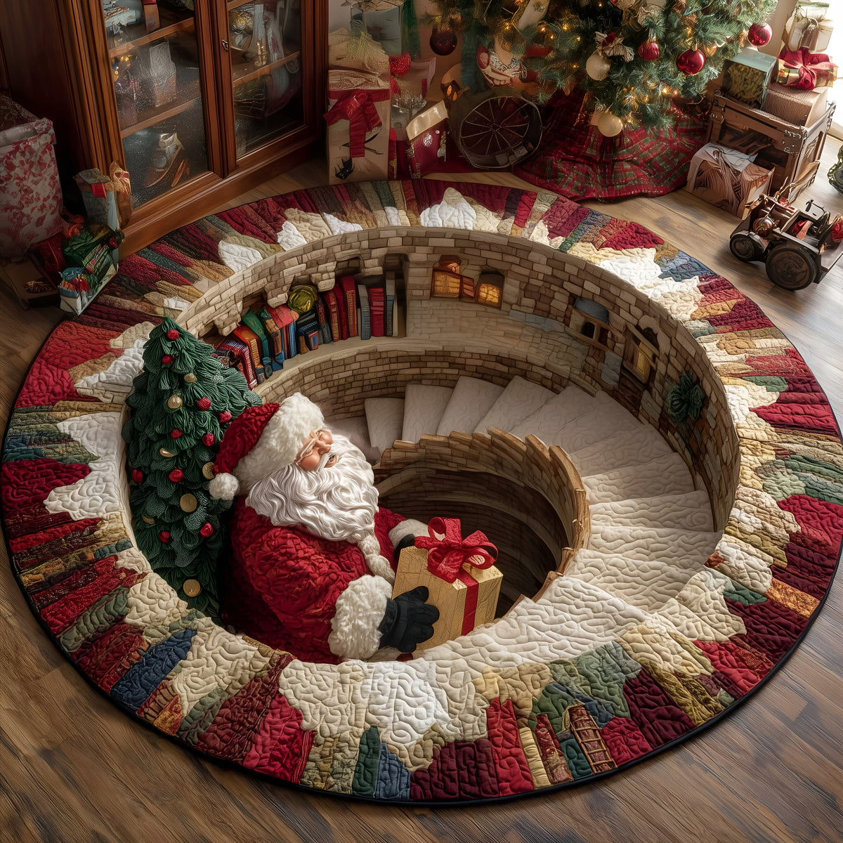 Santa Workshop Quilted Round Mat Holiday Circle Mat Home Decor Christmas Gifts For Wife - Otakuforge