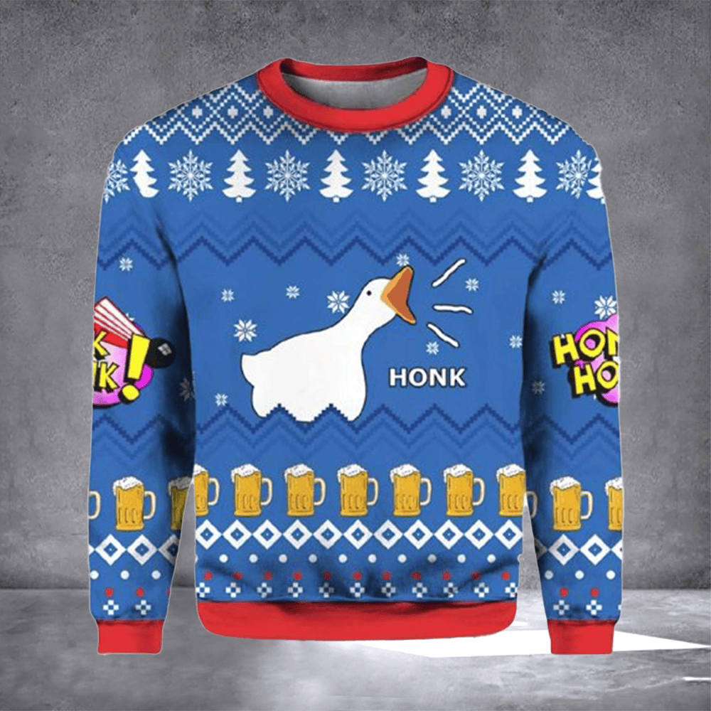 Goose Honk Ugly Christmas Sweater Funny Goose Pullover Christmas Vacation Clothing Gifts - Otakuforge