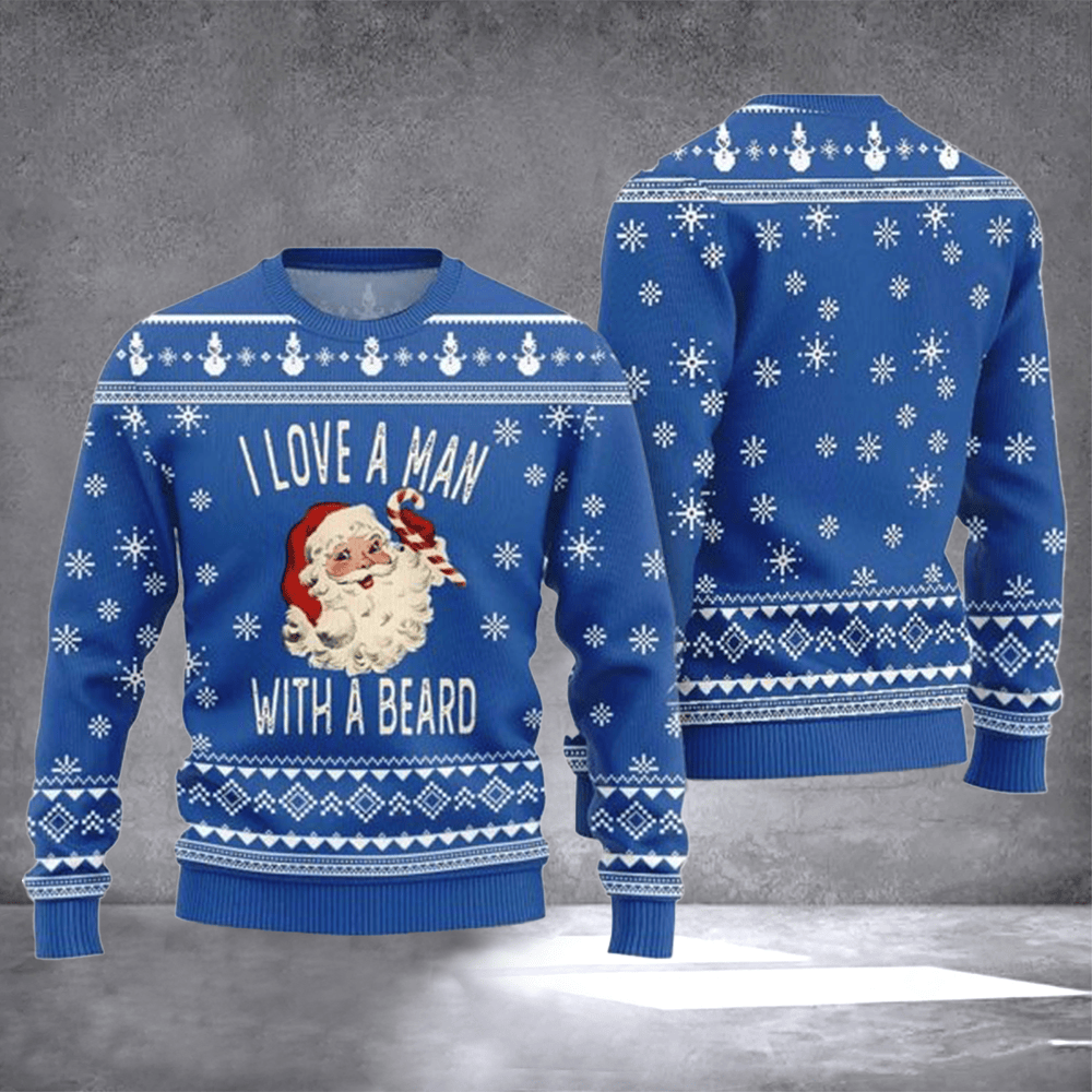 I Love A Man With A Beard Ugly Christmas Sweater Funny Clothes To Get For Christmas Gifts - Otakuforge