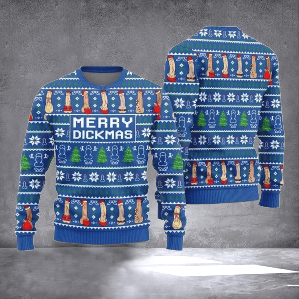 Merry Dickmas Ugly Christmas Sweater Funny Holiday Apparel Xmas Clothing Gifts For Men - Otakuforge
