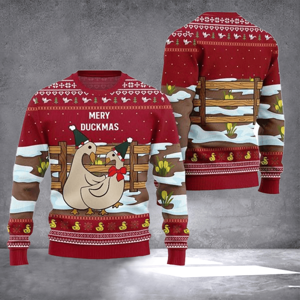 Merry Duckmas Ugly Christmas Sweater Holiday Clothing Xmas Apparel Duck Lovers Christmas Gifts - Otakuforge
