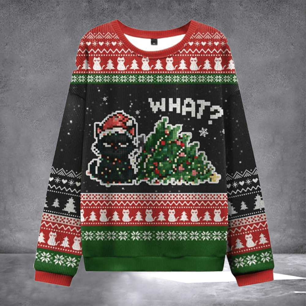 Black Cat What Ugly Christmas Sweater Funny Naughty Cat Xmas Apparel Christmas Gifts For Her - Otakuforge