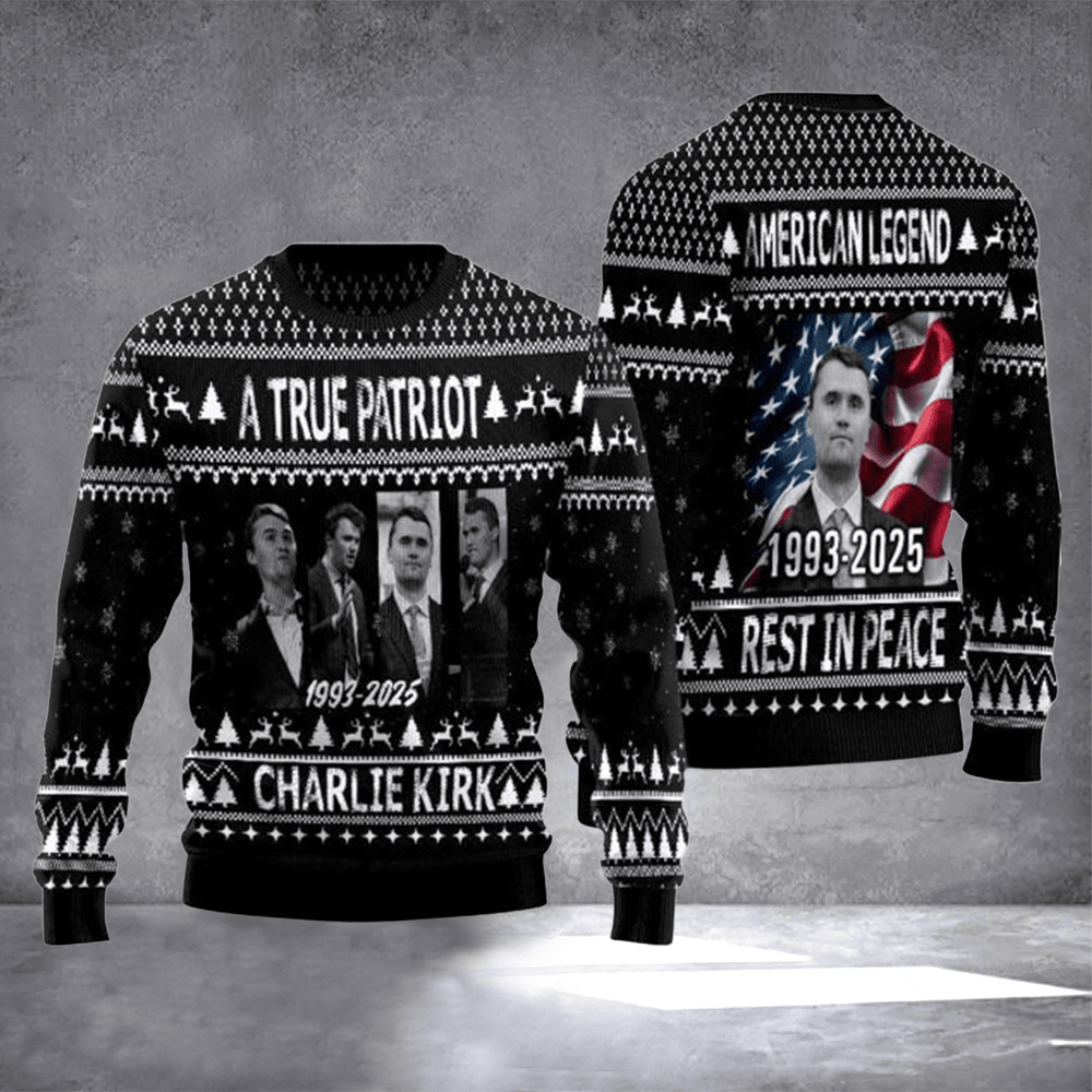 Charlie Kirk A True Patriot Ugly Christmas Sweater 1993 2025 Charlie Kirk TPUSA Merch Gifts - Otakuforge