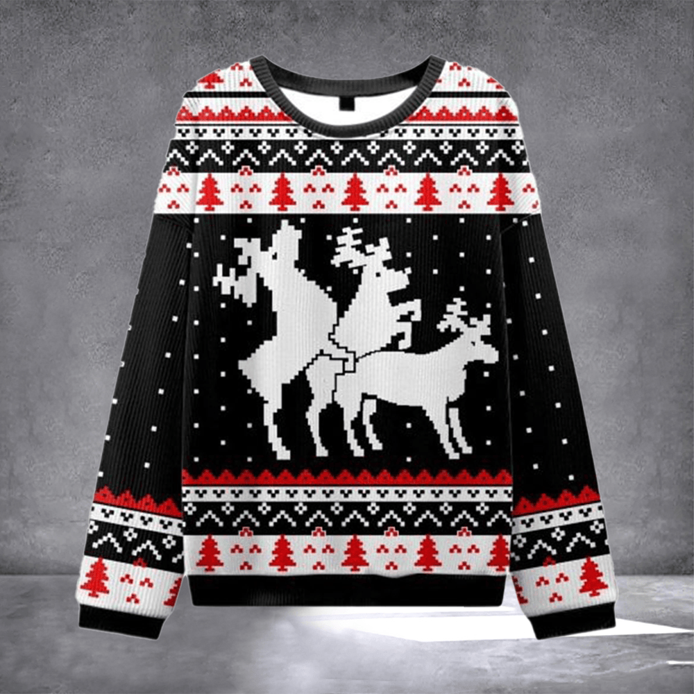 Fck Elk Ugly Christmas Sweater Funny Elk Pose Sweater Warm Clothes For Winter Xmas Gifts - Otakuforge