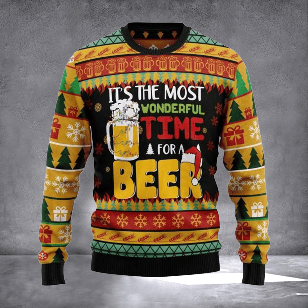 It's The Most Wonderful Time For A Beer Ugly Christmas Sweater Beer Lovers Xmas Gifts Idea - Otakuforge