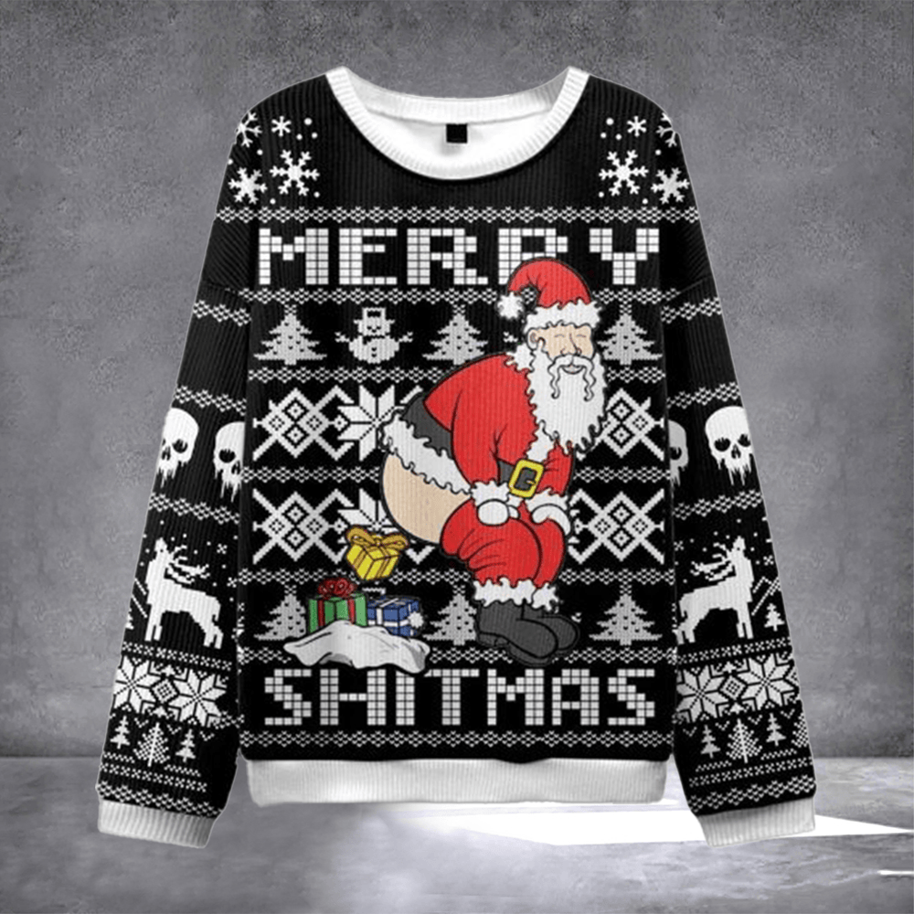 Merry Shitmas Ugly Christmas Sweater Naughty Santa Apparel Clothes For Christmas Gifts - Otakuforge