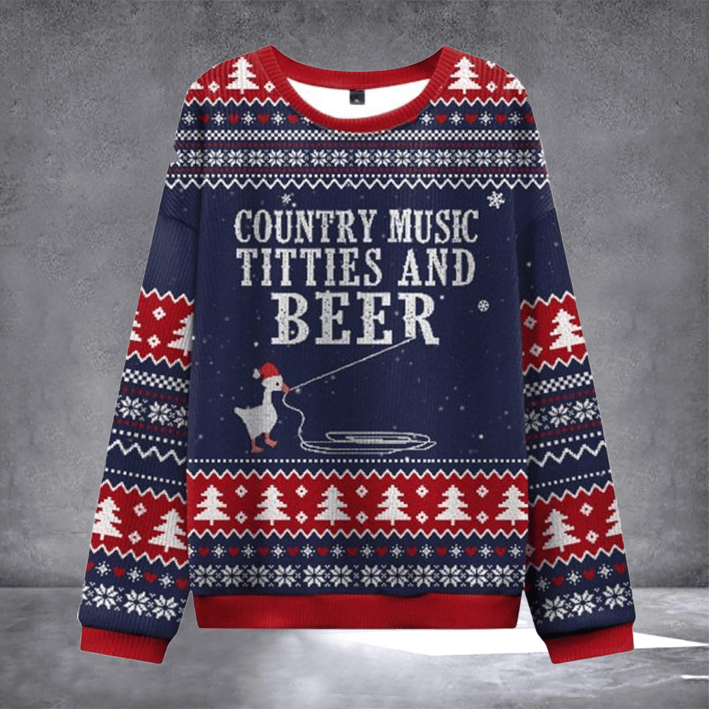 Duck Country Music Tities And Beer Ugly Christmas Sweater Christmas Day Outfit Duck Lovers Gift - Otakuforge