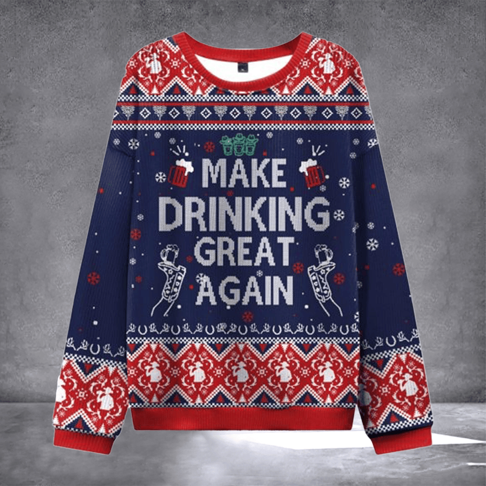 Make Drinking Great Again Ugly Christmas Sweater MAGA Parody Clothing Xmas Gift For Trump Lover - Otakuforge