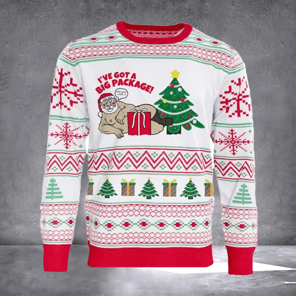 I've Got A Big Package Santa Ugly Christmas Sweater Funny Santa Claus Clothing Holiday Gifts - Otakuforge