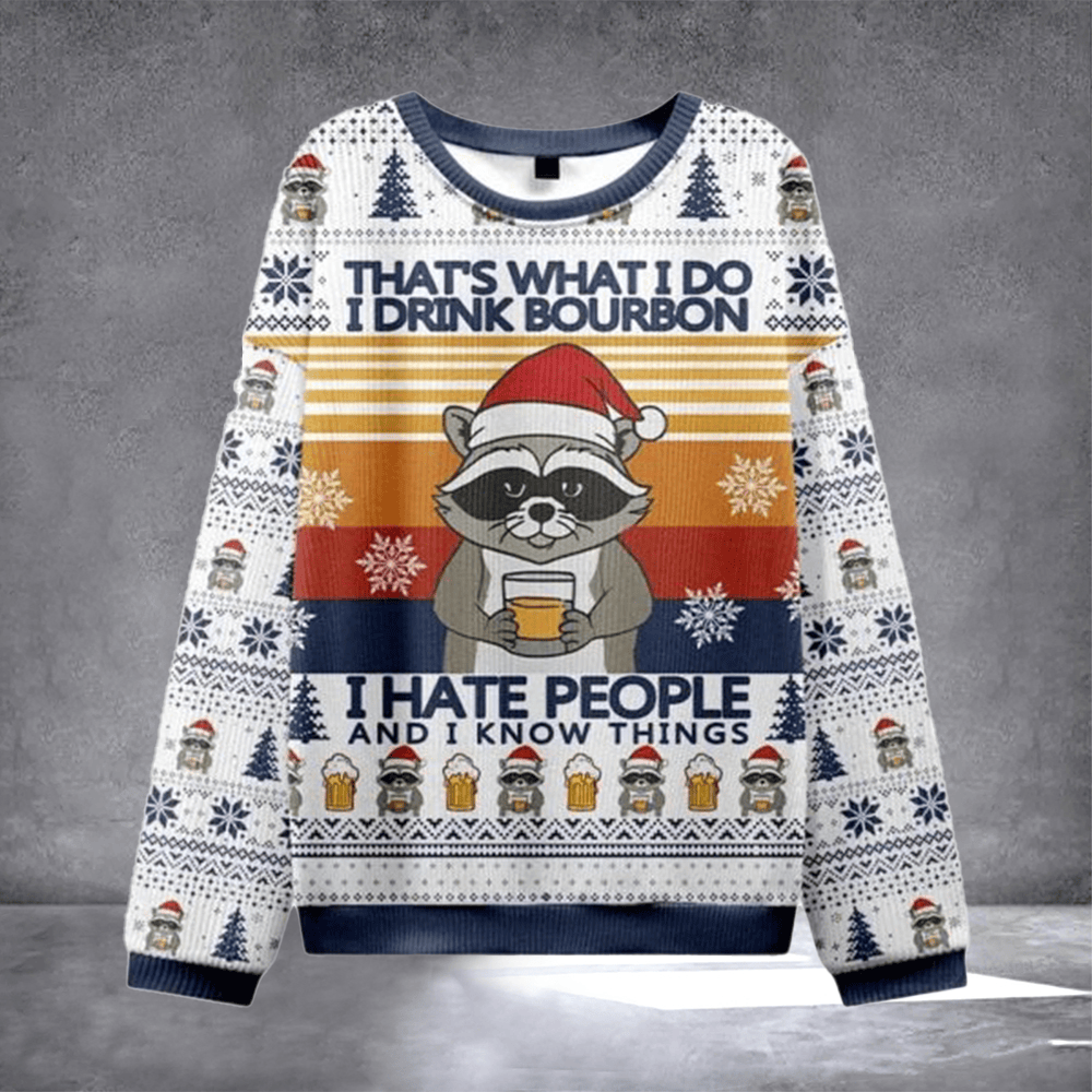 Raccoon I Hate People And I Know Nothing Ugly Christmas Sweater Funny Quote Pullovers Xmas Gift - Otakuforge