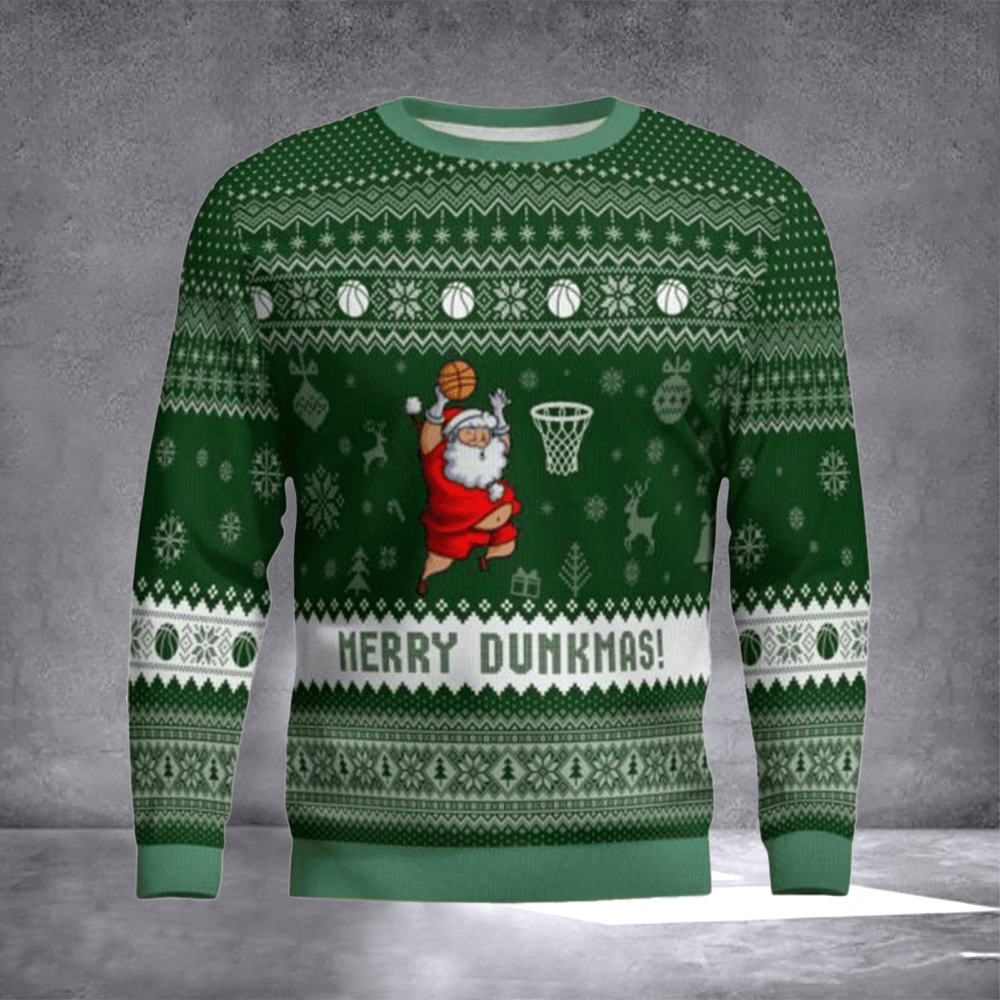 Merry Dunkmas Santa Ugly Christmas Sweater Hilarious Sweater Basketball Lovers Christmas Gift - Otakuforge