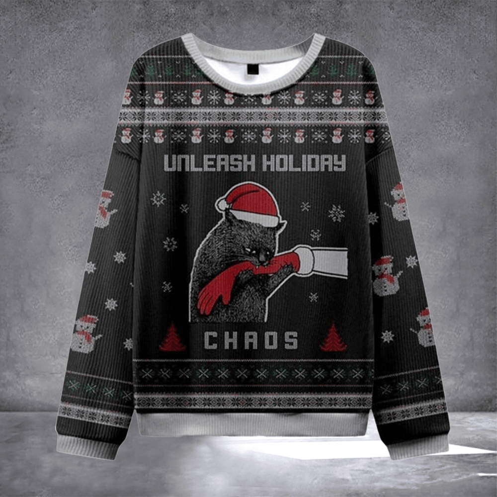Black Cat Unleash Holiday Chaos Ugly Christmas Sweater Christmas Day Clothes Cat Lovers Gifts - Otakuforge