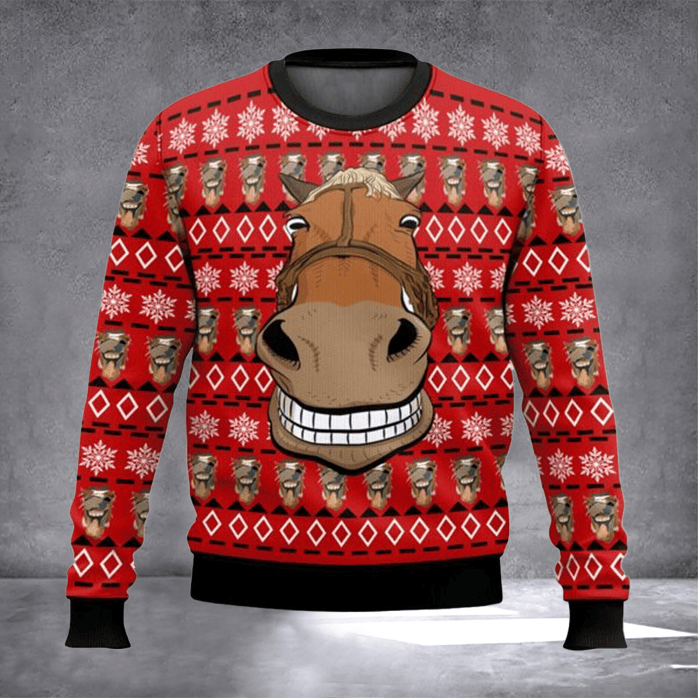 Horse Face Ugly Christmas Sweater Funny Horse Sweater Warm Clothes For Winter Xmas Gifts - Otakuforge