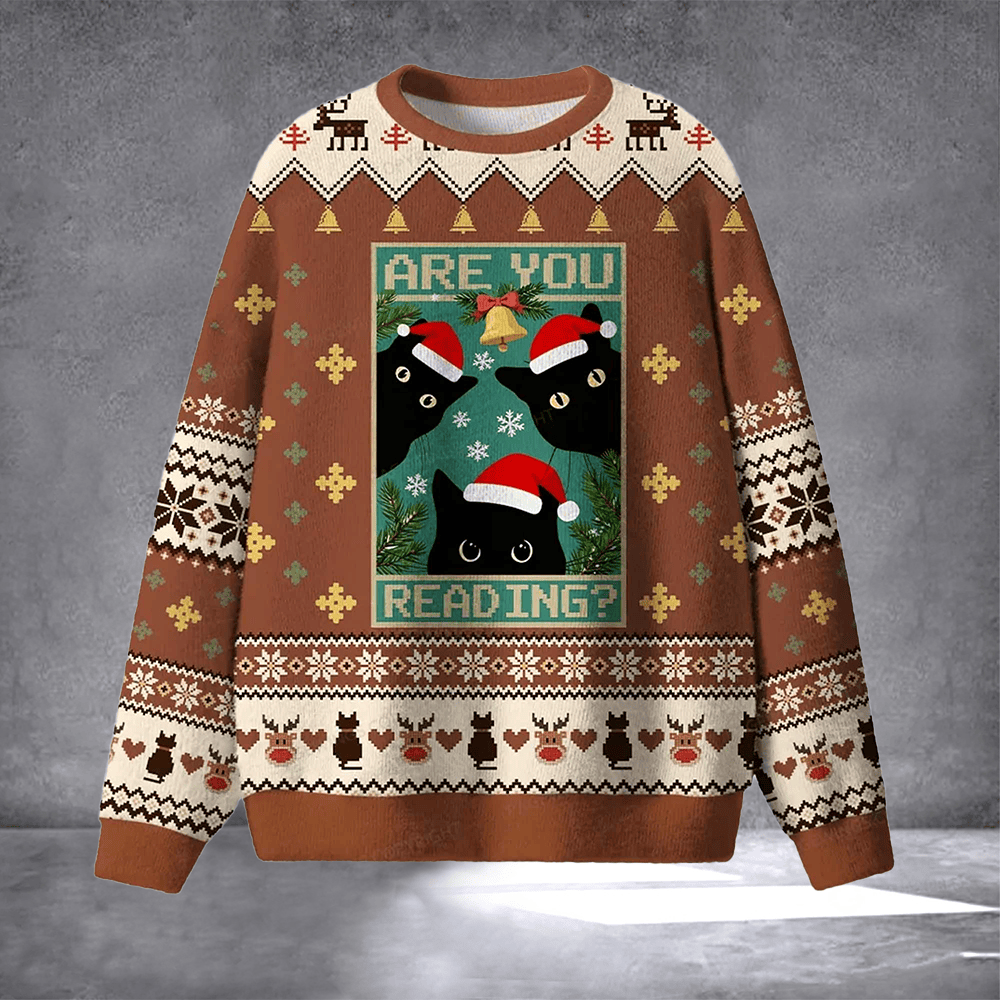 Cat Are You Reading Ugly Christmas Sweater Adorable Cat Sweater Xmas Party Outfits Gifts - Otakuforge