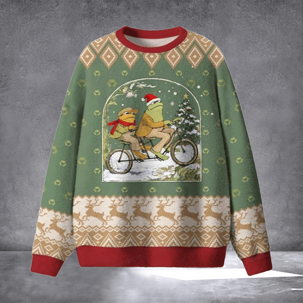 Frog Cycling In Snow Ugly Christmas Sweater Christmas Day Clothes Frog Lovers Xmas Gifts - Otakuforge